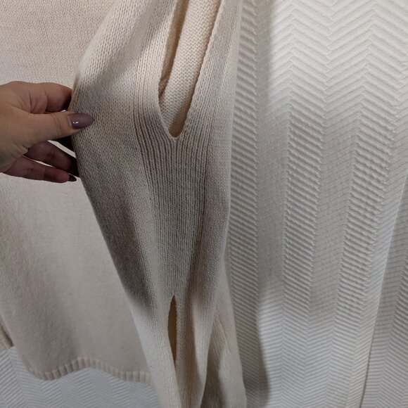 Max Studio Wool Blend Sweater Sleeve Cutouts Longline Neutral Knit Medium - Picture 8 of 11